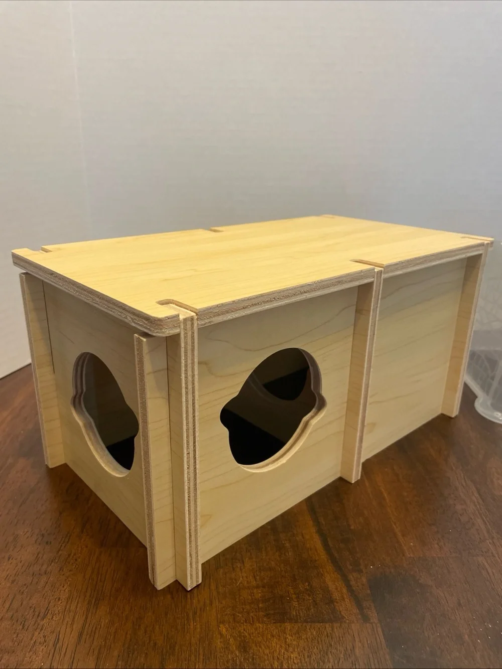 Lot Of 2 Hamster Hideout Natural Wood Tunnel Hide Platform Top. Plastic Castle.